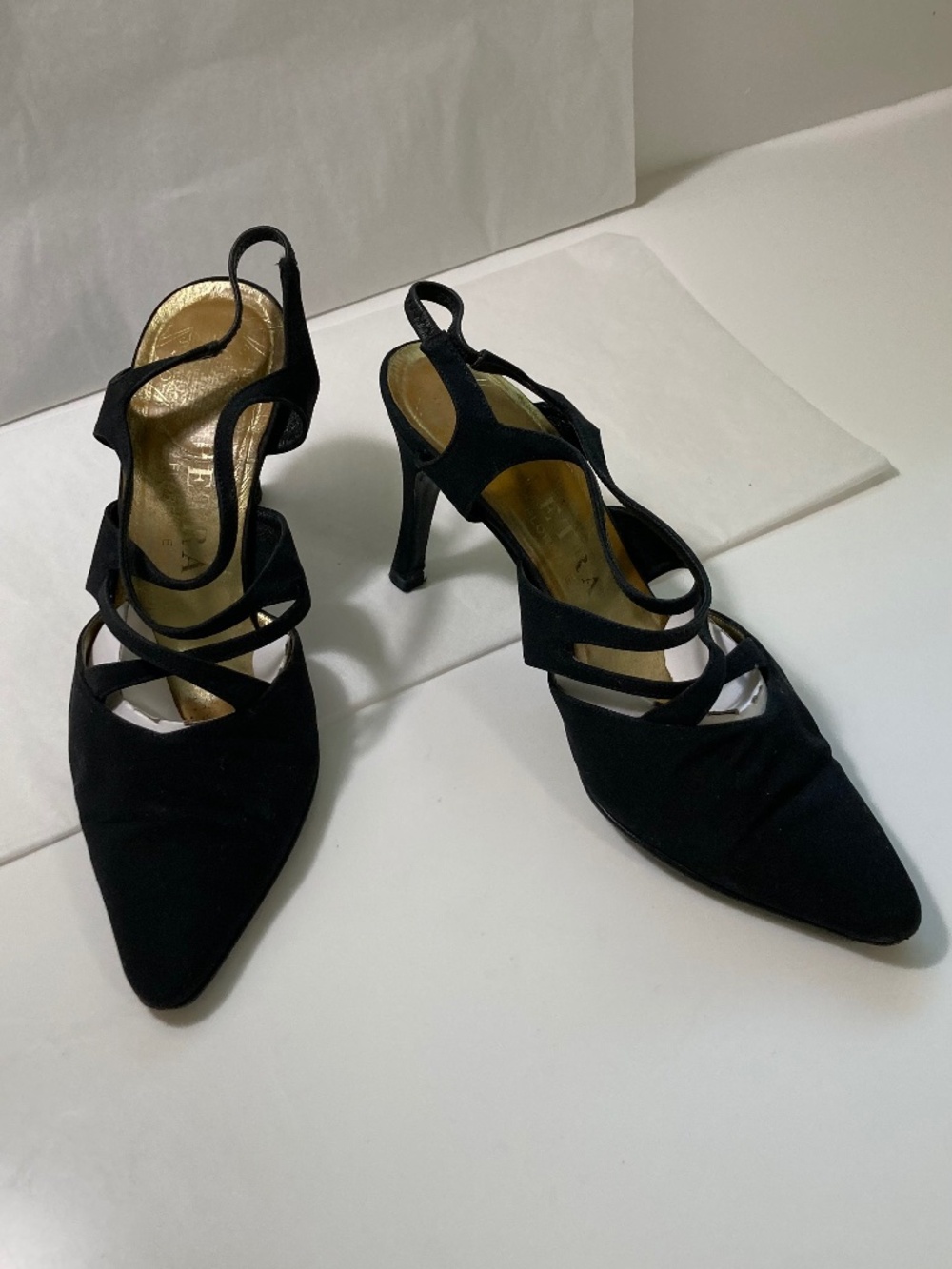 Petra (IT) S6 Sophisticated Yet Comfortable Black Satin Strappy Stiletto Heels